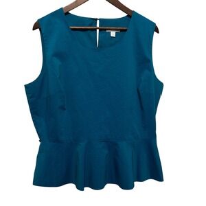 New York & Company Womens Top XL Teal  Peplum Blouse‎ Work Chic Classic Career